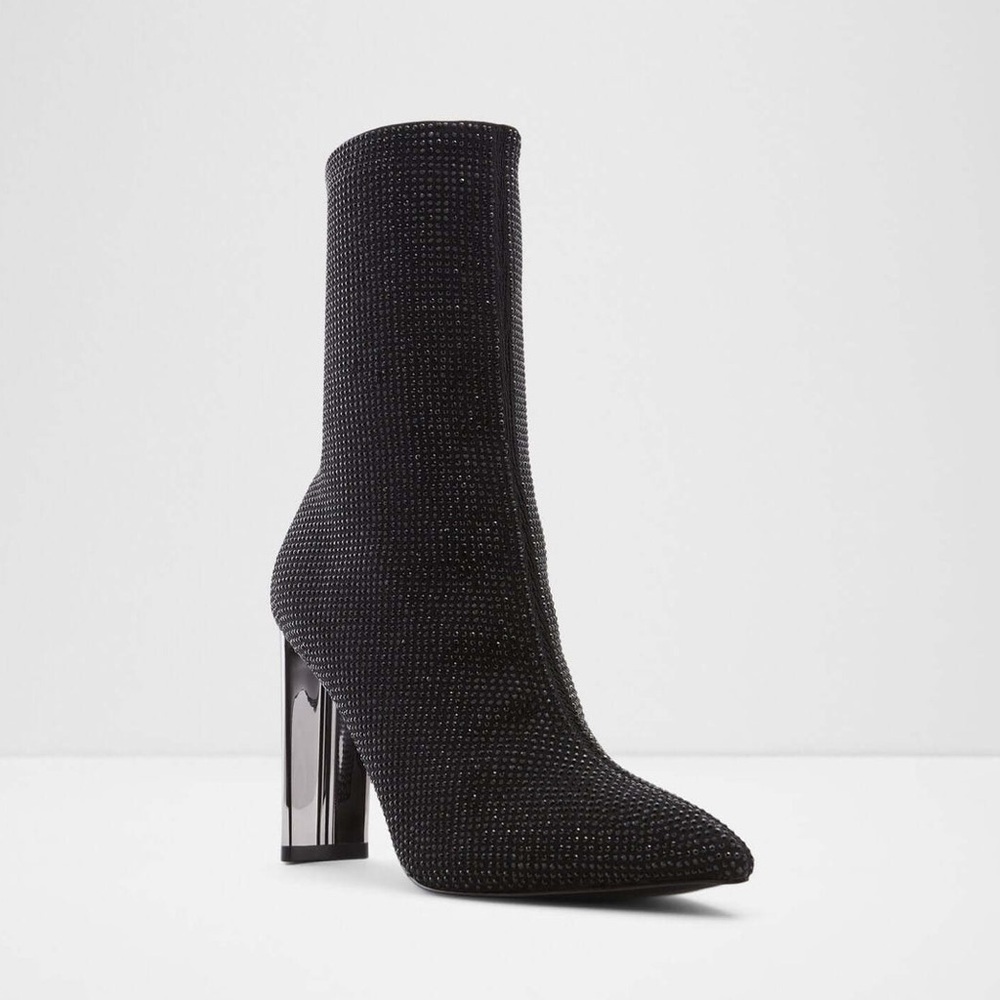 Aldo Deludith-3 Rhinestone Sock Boots • Black Crystal Heels • Size 8.5 • NWOB